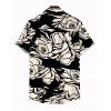 Vacation Couple Outfit Monochrome Hand Drawn Rose Floral Print Bowknot Pocket Off the Shoulder Jumpsuit and Shirt Set - Noir S | US 4