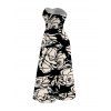 Vacation Couple Outfit Monochrome Hand Drawn Rose Floral Print Bowknot Pocket Off the Shoulder Jumpsuit and Shirt Set - Noir S | US 4