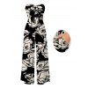 Vacation Couple Outfit Monochrome Hand Drawn Rose Floral Print Bowknot Pocket Off the Shoulder Jumpsuit and Shirt Set - Noir S | US 4