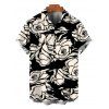 Vacation Couple Outfit Monochrome Hand Drawn Rose Floral Print Bowknot Pocket Off the Shoulder Jumpsuit and Shirt Set - Noir S | US 4
