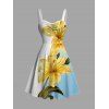 Vacation Dress Ombre Lily Floral Leaf Print Ruched Bust Mini Dress - Bleu clair XXXXXL | US 20