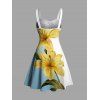 Vacation Dress Ombre Lily Floral Leaf Print Ruched Bust Mini Dress - Bleu clair XXXXXL | US 20