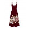 Vacation Dress Colored Rose Floral Print Pocket Spaghetti Strap Midi Dress - Rouge foncé XXXXXL | US 20