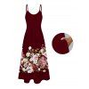 Vacation Dress Colored Rose Floral Print Pocket Spaghetti Strap Midi Dress - Rouge foncé XXXXXL | US 20