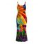 Bohemian Vacation Dress Multicolor Geometric Sunflower Print Spaghetti Strap Maxi Bodycon Dress - multicolor XXL | US 14
