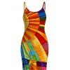 Bohemian Vacation Dress Multicolor Geometric Sunflower Print Spaghetti Strap Maxi Bodycon Dress - multicolor XXL | US 14