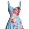 Beach Vacation Dress Hibiscus Floral Print Ruched Bust Belt Dress - Bleu Ciel XXXXXL | US 20
