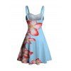 Beach Vacation Dress Hibiscus Floral Print Ruched Bust Belt Dress - Bleu Ciel XXXXXL | US 20