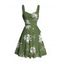 Hawaiian Vacation Dress White Line Art Leaf Print Ruched Bust Mini Belt Dress - Vert Armée XXXXXL | US 20
