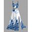 Vacation Dress Chinese Porcelain Style Floral Print Lace Hollow Out Spaghetti Strap Slit Dress - Bleu XXXXXL | US 20
