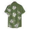 Men's Hawaiian Vacation Shirt White Line Art Leaf Print Button Up Shirt - Vert Armée 5XL