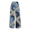 Bohemian Pants Paisley Geometric Print Tied Pocket Straight Pants - Bleu Marine S | US 4