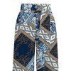 Bohemian Pants Paisley Geometric Print Tied Pocket Straight Pants - Bleu Marine S | US 4