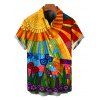 Men's Bohemian Vacation Shirt Multicolor Geometric Sunflower Print Button Up Shirt - multicolor 5XL