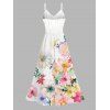 Vacation Dress Watercolor Floral Print Lace Hollow Out Spaghetti Strap Slit Dress - Blanc XXXXXL | US 20