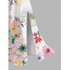 Vacation Dress Watercolor Floral Print Lace Hollow Out Spaghetti Strap Slit Dress - Blanc XXXXXL | US 20