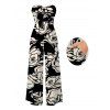 Vacation Jumpsuit Monochrome Hand Drawn Rose Floral Print Bowknot Pocket Off the Shoulder Jumpsuit - Noir XXL | US 14