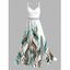 Hawaiian Vacation Dress Ink Wash Green Foliage Print Lace Hollow Out Spaghetti Strap Slit Dress - Blanc XXXXXL | US 20