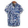 Men's Bohemian Vacation Shirt Porcelain Paisley Print Button Up Shirt - Bleu profond 5XL