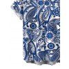 Men's Bohemian Vacation Shirt Porcelain Paisley Print Button Up Shirt - Bleu profond 5XL