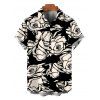 Men's Vacation Shirt Monochrome Hand Drawn Rose Floral Print Button Up Shirt - Noir 5XL