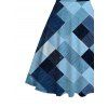 Vintage Dress Faux Denim Geometric Patchwork Print Ruched Bust Mini Dress - Bleu Toile de Jean XXXXXL | US 20