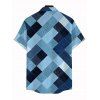Men's Vintage Shirt Faux Denim Geometric Patchwork Print Button Up Shirt - Bleu 5XL