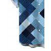 Men's Vintage Shirt Faux Denim Geometric Patchwork Print Button Up Shirt - Bleu 5XL