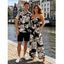 Vacation Couple Outfit Monochrome Hand Drawn Rose Floral Print Bowknot Pocket Off the Shoulder Jumpsuit and Shirt Set - Noir S | US 4
