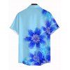 Hawaiian Vacation Couple Outfit Irregular Watercolor Floral Print Lace Hollow Out Spaghetti Strap Slit Dress and Shirt Set - Bleu Toile de Jean S | US 4