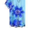 Hawaiian Vacation Couple Outfit Irregular Watercolor Floral Print Lace Hollow Out Spaghetti Strap Slit Dress and Shirt Set - Bleu Toile de Jean S | US 4