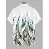 Hawaiian Vacation Couple Outfit Ink Wash Green Foliage Print Lace Hollow Out Slit Dress and Shirt Set - Blanc S | US 4