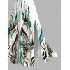 Hawaiian Vacation Couple Outfit Ink Wash Green Foliage Print Lace Hollow Out Slit Dress and Shirt Set - Blanc S | US 4