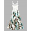Hawaiian Vacation Couple Outfit Ink Wash Green Foliage Print Lace Hollow Out Slit Dress and Shirt Set - Blanc S | US 4