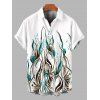 Hawaiian Vacation Couple Outfit Ink Wash Green Foliage Print Lace Hollow Out Slit Dress and Shirt Set - Blanc S | US 4
