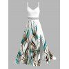 Hawaiian Vacation Couple Outfit Ink Wash Green Foliage Print Lace Hollow Out Slit Dress and Shirt Set - Blanc S | US 4
