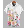 Hawaiian Vacation Couple Outfit Watercolor Floral Print Lace Hollow Out Spaghetti Strap Slit Dress and Shirt Set - Blanc S | US 4