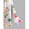 Hawaiian Vacation Couple Outfit Watercolor Floral Print Lace Hollow Out Spaghetti Strap Slit Dress and Shirt Set - Blanc S | US 4