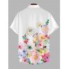 Hawaiian Vacation Couple Outfit Watercolor Floral Print Lace Hollow Out Spaghetti Strap Slit Dress and Shirt Set - Blanc S | US 4