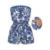Bohemian Vacation Couple Outfit Porcelain Paisley Print Pocket Off the Shoulder Romper and Shirt Set - Bleu profond S | US 4