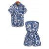Bohemian Vacation Couple Outfit Porcelain Paisley Print Pocket Off the Shoulder Romper and Shirt Set - Bleu profond S | US 4