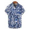 Bohemian Vacation Couple Outfit Porcelain Paisley Print Pocket Off the Shoulder Romper and Shirt Set - Bleu profond S | US 4