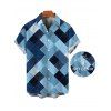 Vintage Couple Outfit Faux Denim Geometric Patchwork Print Ruched Bust Mini Dress and Shirt Set - Bleu Toile de Jean S | US 4