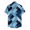 Vintage Couple Outfit Faux Denim Geometric Patchwork Print Ruched Bust Mini Dress and Shirt Set - Bleu Toile de Jean S | US 4