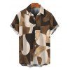 Vintage Couple Outfit Colorblock Irregular Abstract Geometric Print Spaghetti Strap Maxi Bodycon Dress and Shirt Set - Café profond S | US 4