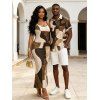 Vintage Couple Outfit Colorblock Irregular Abstract Geometric Print Spaghetti Strap Maxi Bodycon Dress and Shirt Set - Café profond S | US 4