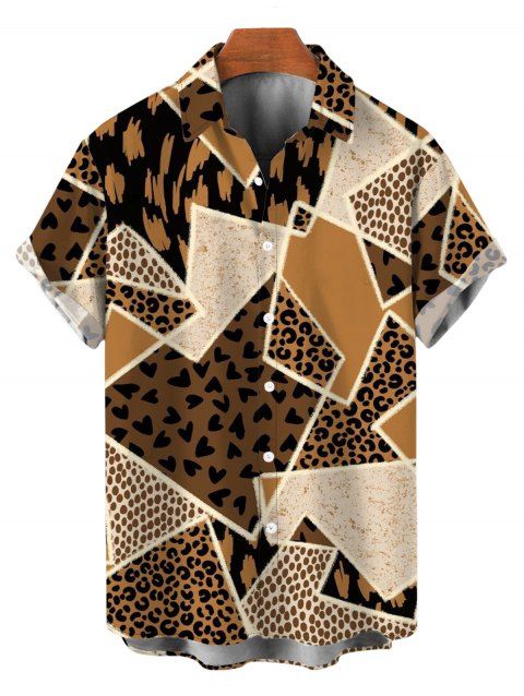 Men's Vintage Shirt Patchwork Leopard Spot Collage Print Button Up Shirt