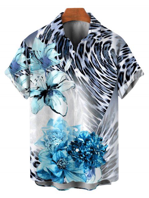 Men's Vintage Vacation Shirt Floral Tie Dye Leopard Print Button Up Shirt