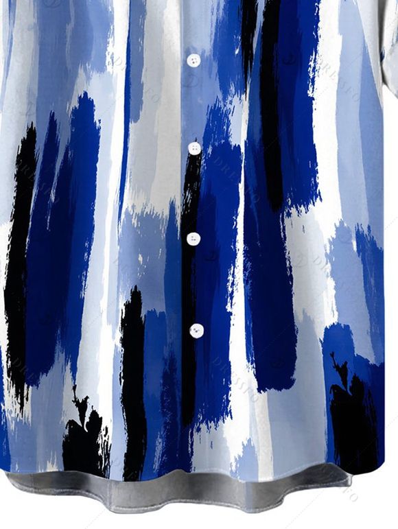 Men's Hawaiian Vacation Shirt Brush Ink Abstract Print Button Up Shirt - Bleu 5XL