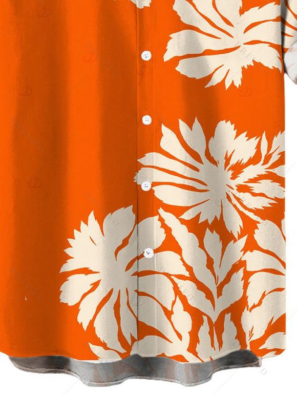 Men's Beach Vacation Shirt Palm Leaf Silhouette Print Button Up Shirt - Orange 5XL